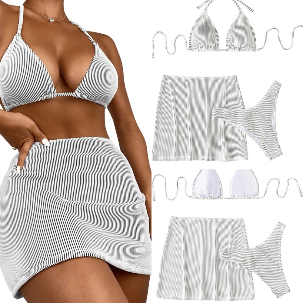SweatyRocks Women's 3 Piece Zebra Striped Bikini Swimsuit Set, black & white,Med